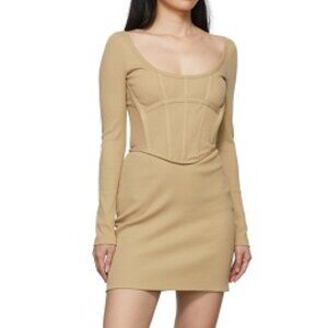 Dion Lee Rib Corset Mini Dress 4 Sahara Tan Long Sleeve Stretch Cocktail Party